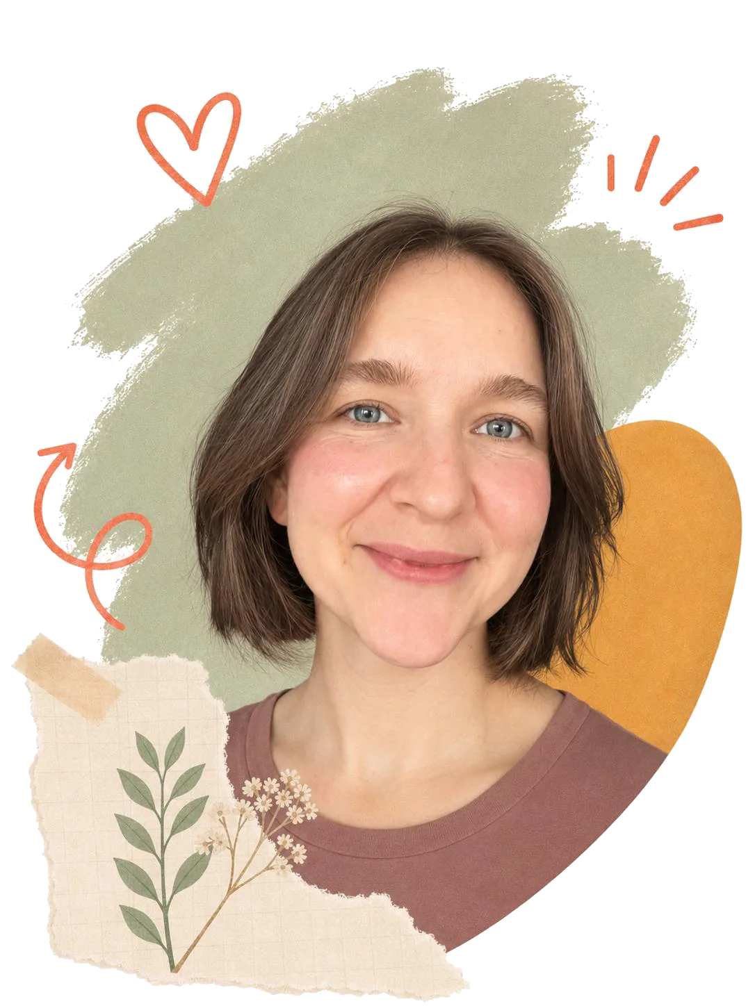 Portret van Natalia, glimlachend, in een collage met plantmotieven